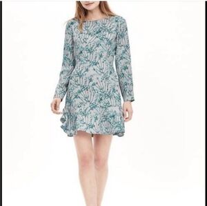 NWT Banana Republic Grey Turquoise Floral Print Ruffle Hem Sheath Dress Size 00P